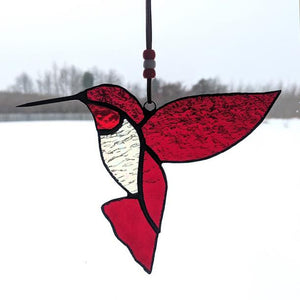 Dark Red Stained Glass Hummingbird Suncatcher