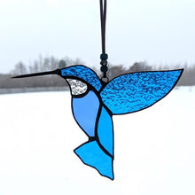 Load image into Gallery viewer, Blue Stained Glass Hummingbird Suncatcher