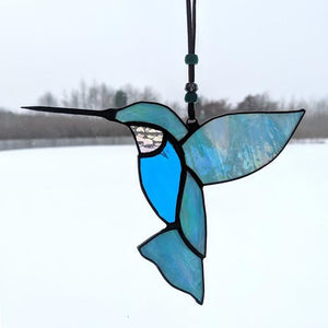 Teal Stained Glass Hummingbird Suncatcher