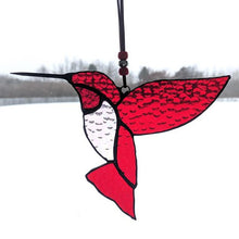 Load image into Gallery viewer, Red Stained Glass Hummingbird Suncatcher