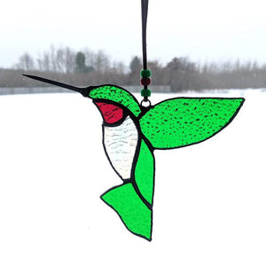 Green & Red Stained Glass Hummingbird Suncatcher