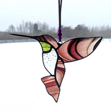 Load image into Gallery viewer, Brown &amp; Green Stained Glass Hummingbird Suncatcher
