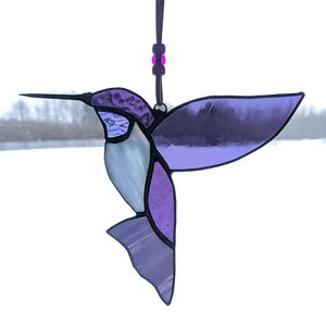 Purple Stained Glass Hummingbird Suncatcher