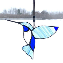 Load image into Gallery viewer, Clear &amp; Blue Stained Glass Hummingbird Suncatcher