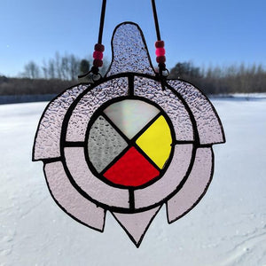 Pink Stained Glass Turtle Suncatcher With Medicine Wheel