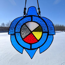 Load image into Gallery viewer, Blue Stained Glass Turtle Suncatcher With Medicine Wheel