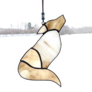 White Stained Glass Wolf Suncatcher