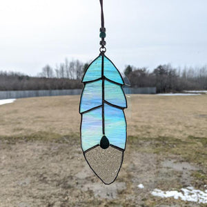 Iridescent Blue Stained Glass Feather Suncatcher