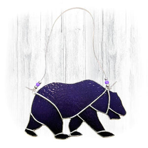 Purple Stained Glass Bear Suncatcher