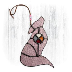 Pink Stained Glass Wolf Suncatcher With Medicine Wheel