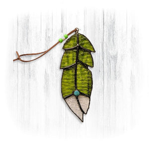 Green Stained Glass Feather Suncatcher