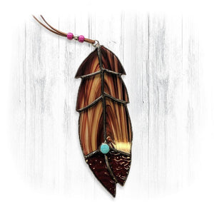 Brown Stained Glass Feather Suncatcher
