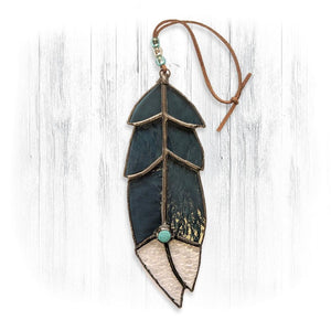 Teal Stained Glass Feather Suncatcher