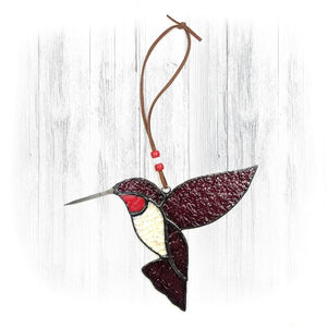 Dark Red Stained Glass Hummingbird Suncatcher