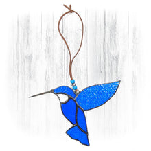 Load image into Gallery viewer, Blue Stained Glass Hummingbird Suncatcher