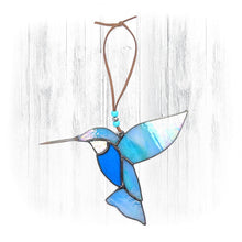 Load image into Gallery viewer, Teal Stained Glass Hummingbird Suncatcher