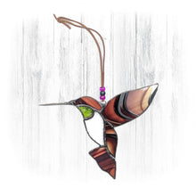 Load image into Gallery viewer, Brown &amp; Green Stained Glass Hummingbird Suncatcher