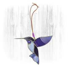 Load image into Gallery viewer, Purple Stained Glass Hummingbird Suncatcher